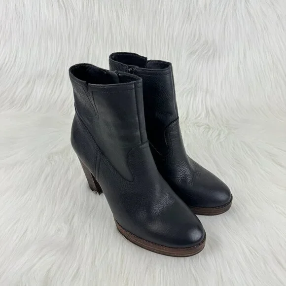 Wmns Lucky Brand Quintei Leather Zipper Western Ankle Boots Booties Sz 8.5M Blk - Picture 12 of 13